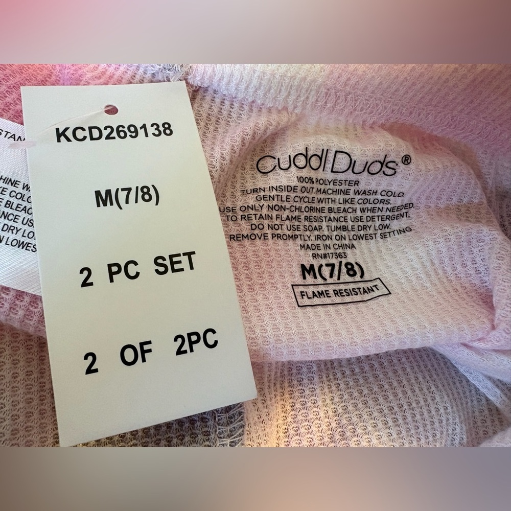 Cuddl Duds 2 piece girls pajama set 7/8 pink tie dye new with tags - Picture 3 of 5